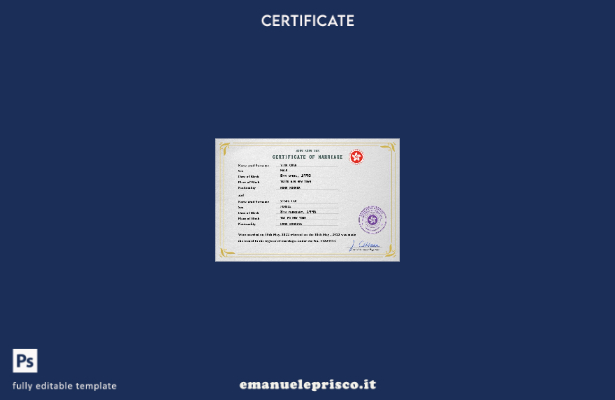 Modello PSD del certificato di matrimonio di Hong Kong in stile verificato